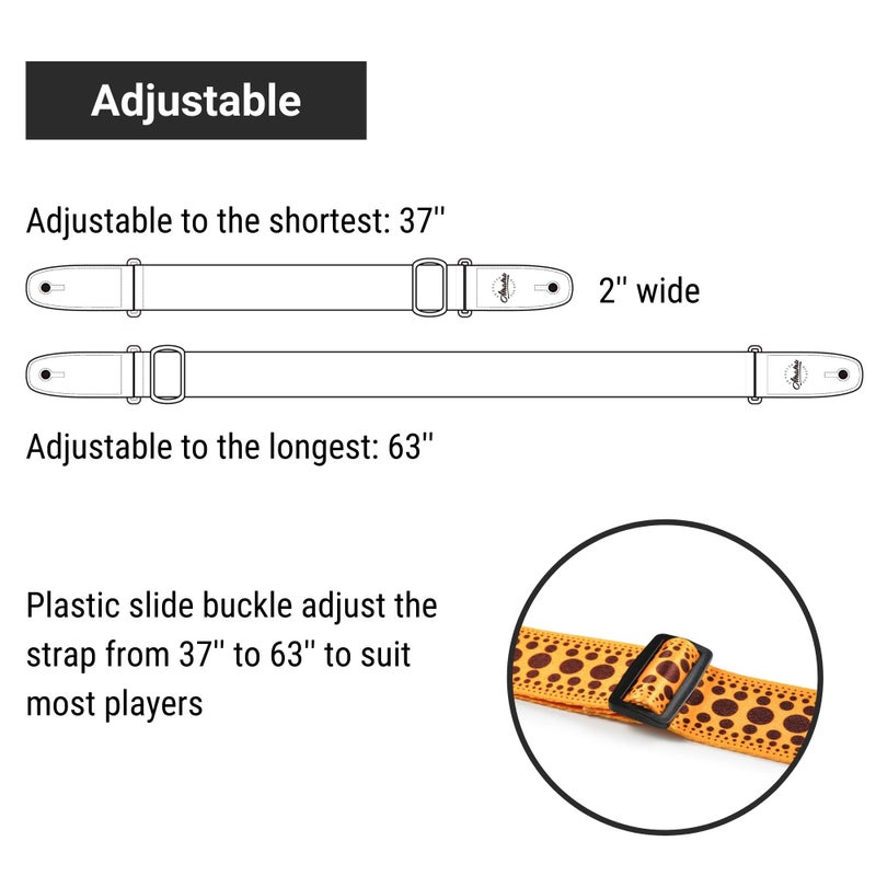 Amumu Polka Dots Guitar Strap with 3 pick holders for Acoustic, Electric, Bass Guitars - Orange - Image 3